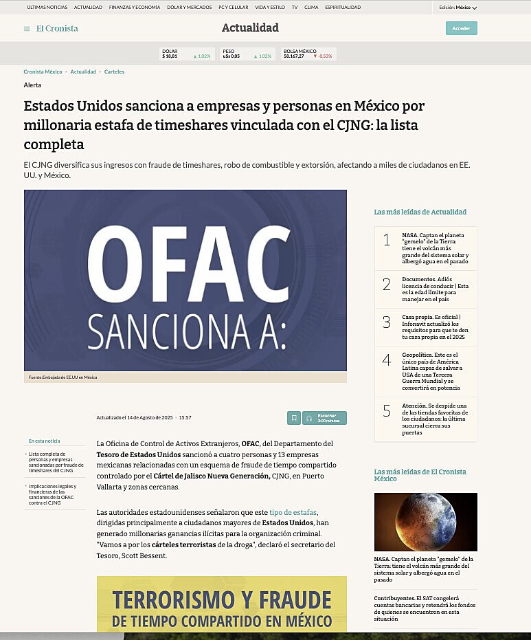 Estados Unidos sanciona a empresas y personas en Mxico por millonaria estafa de timeshares vinculada con el CJNG: la lista completa